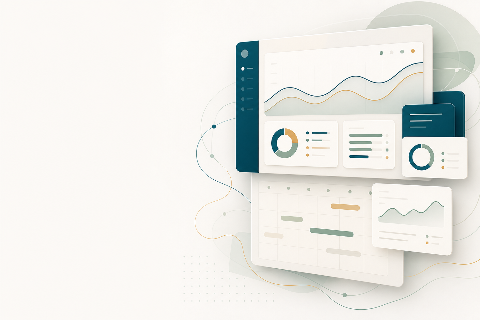 Dashboard LeoSalus su tablet: KPI visite, pazienti attivi, fatturato, trend margini e calendario